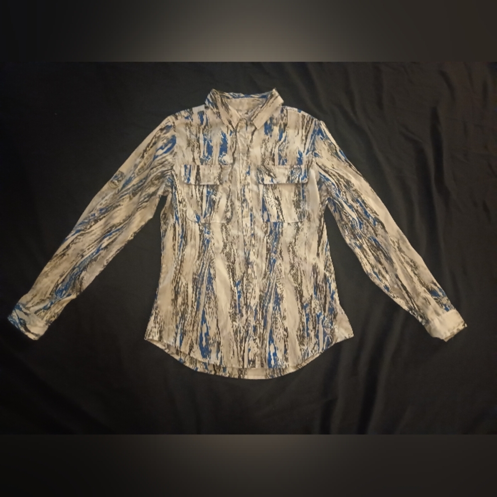 Blue and White Patterned Long Sleeve Shirt